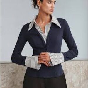 Commense Navy with Striped long sleeve top